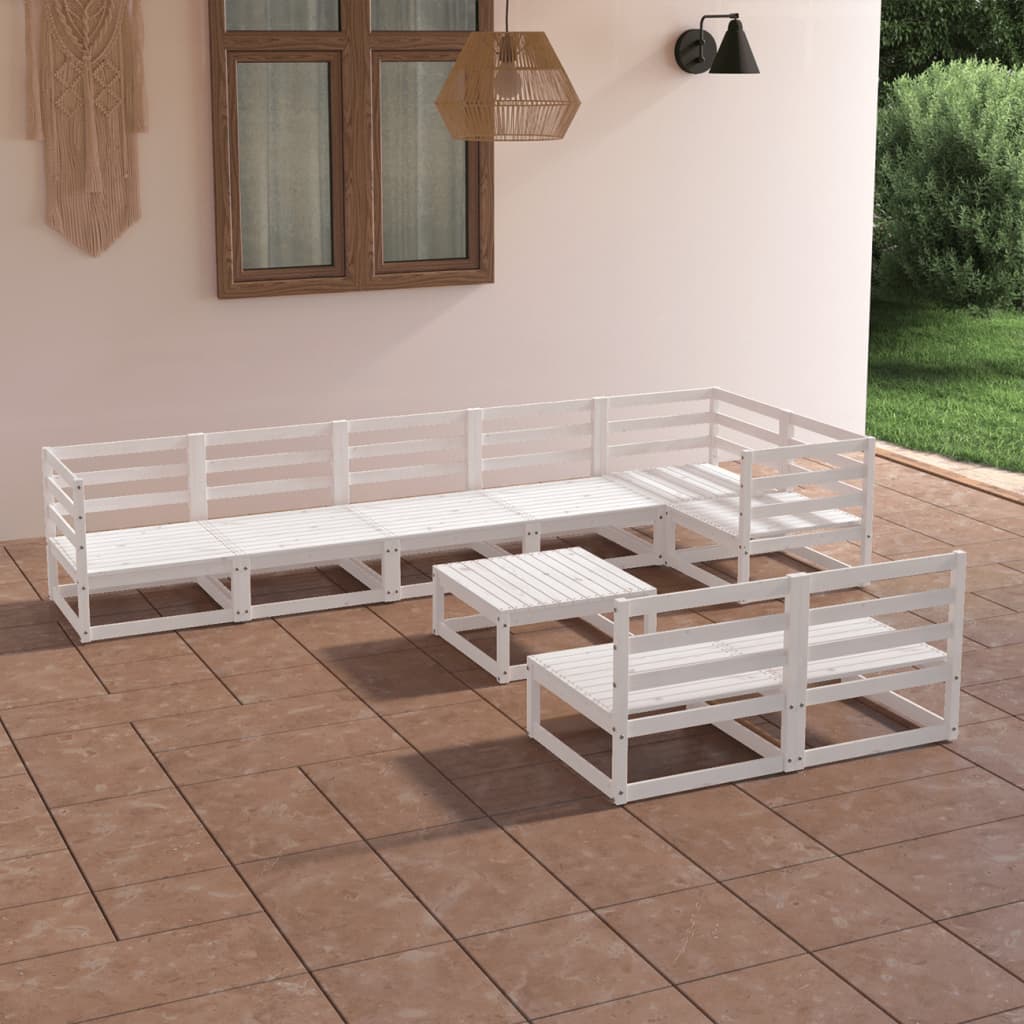 9 Piece Garden Lounge Set White Solid Pinewood