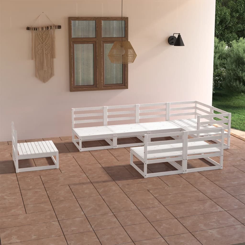 8 Piece Garden Lounge Set White Solid Pinewood