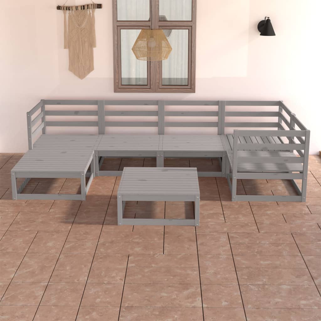 7 Piece Garden Lounge Set Grey Solid Wood Pine
