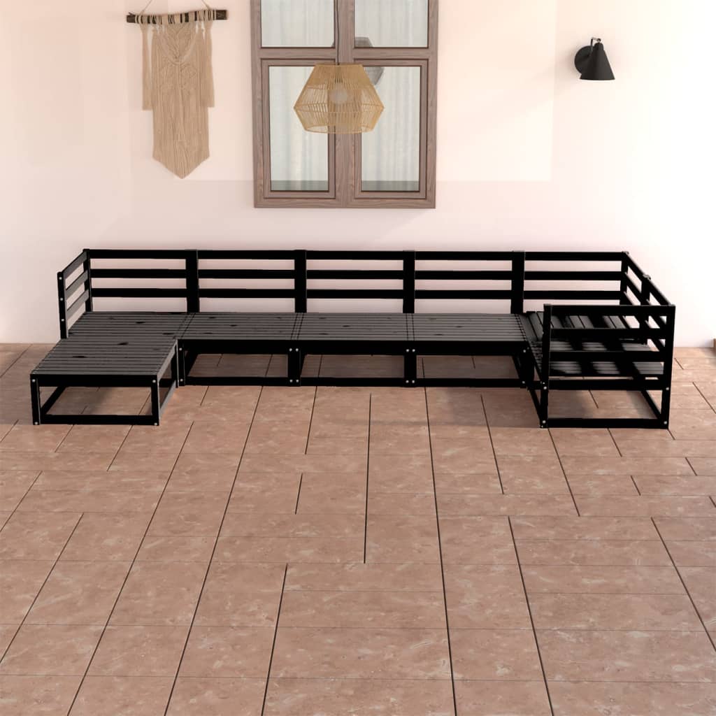 7 Piece Garden Lounge Set Black Solid Wood Pine