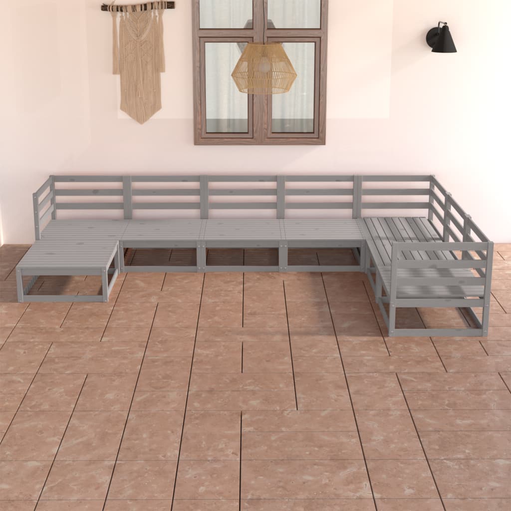 7 Piece Garden Lounge Set Grey Solid Pinewood
