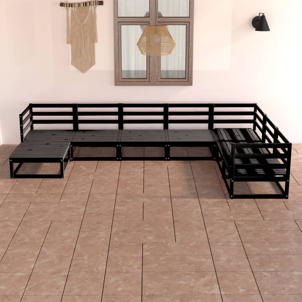 7 Piece Garden Lounge Set Black Solid Wood Pine