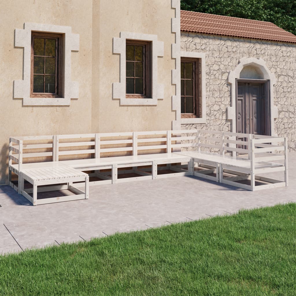 8 Piece Garden Lounge Set White Solid Wood Pine
