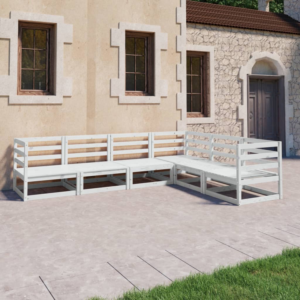 6 Piece Garden Lounge Set White Solid Pinewood
