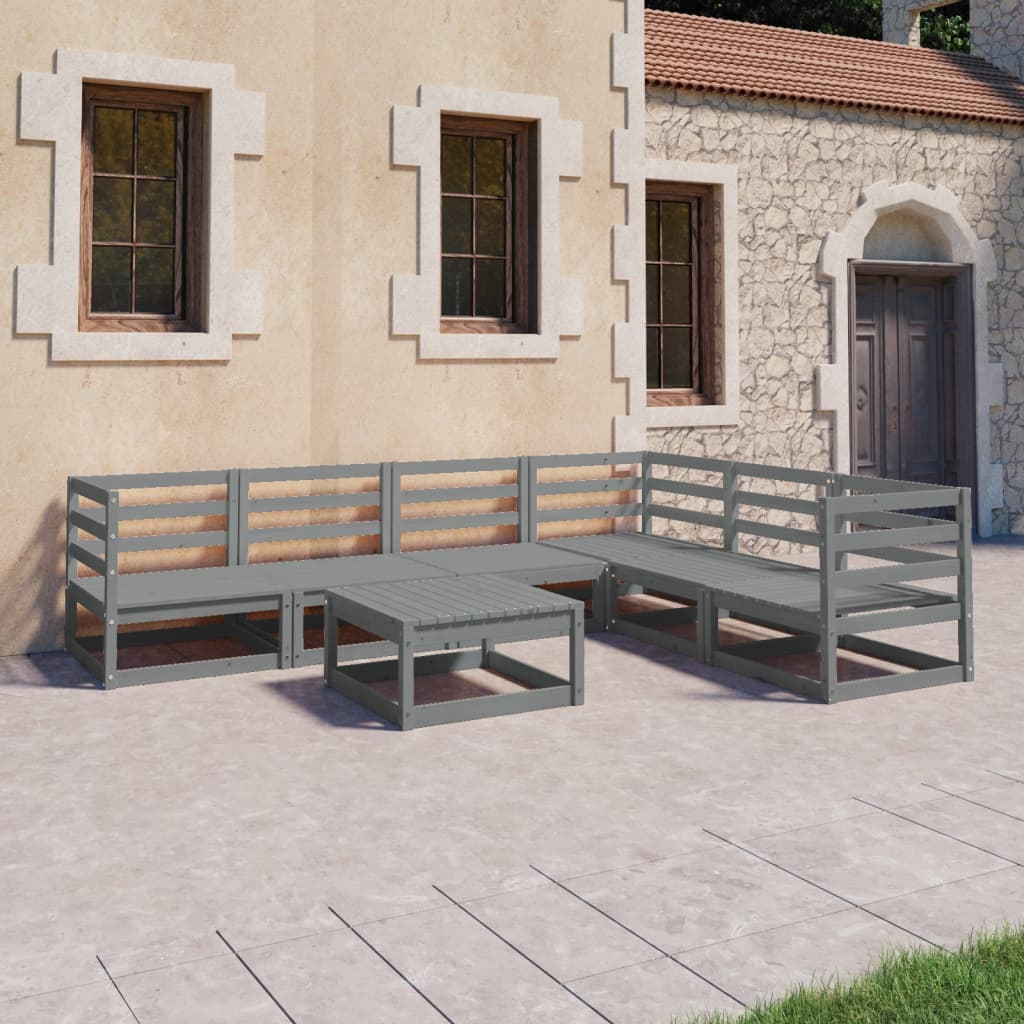 7 Piece Garden Lounge Set Grey Solid Wood Pine