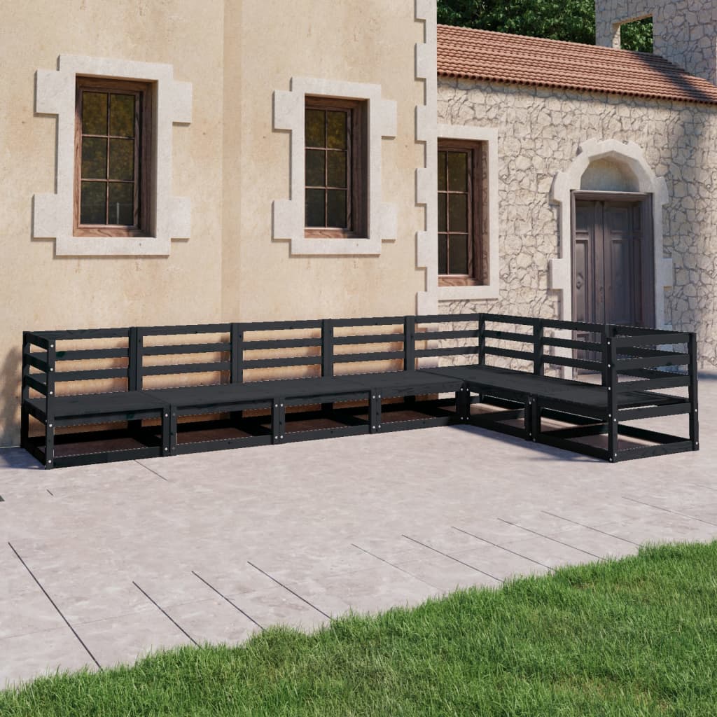 7 Piece Garden Lounge Set Black Solid Pinewood