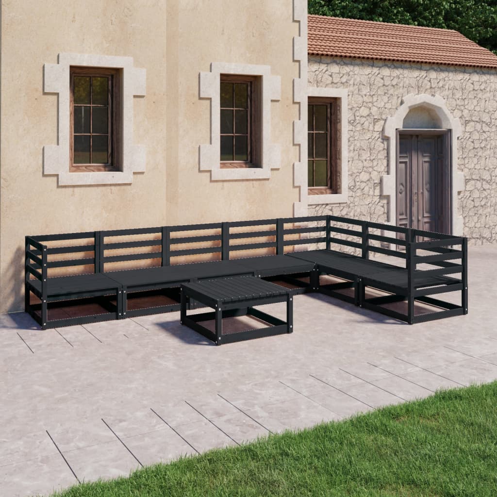 8 Piece Garden Lounge Set Black Solid Wood Pine