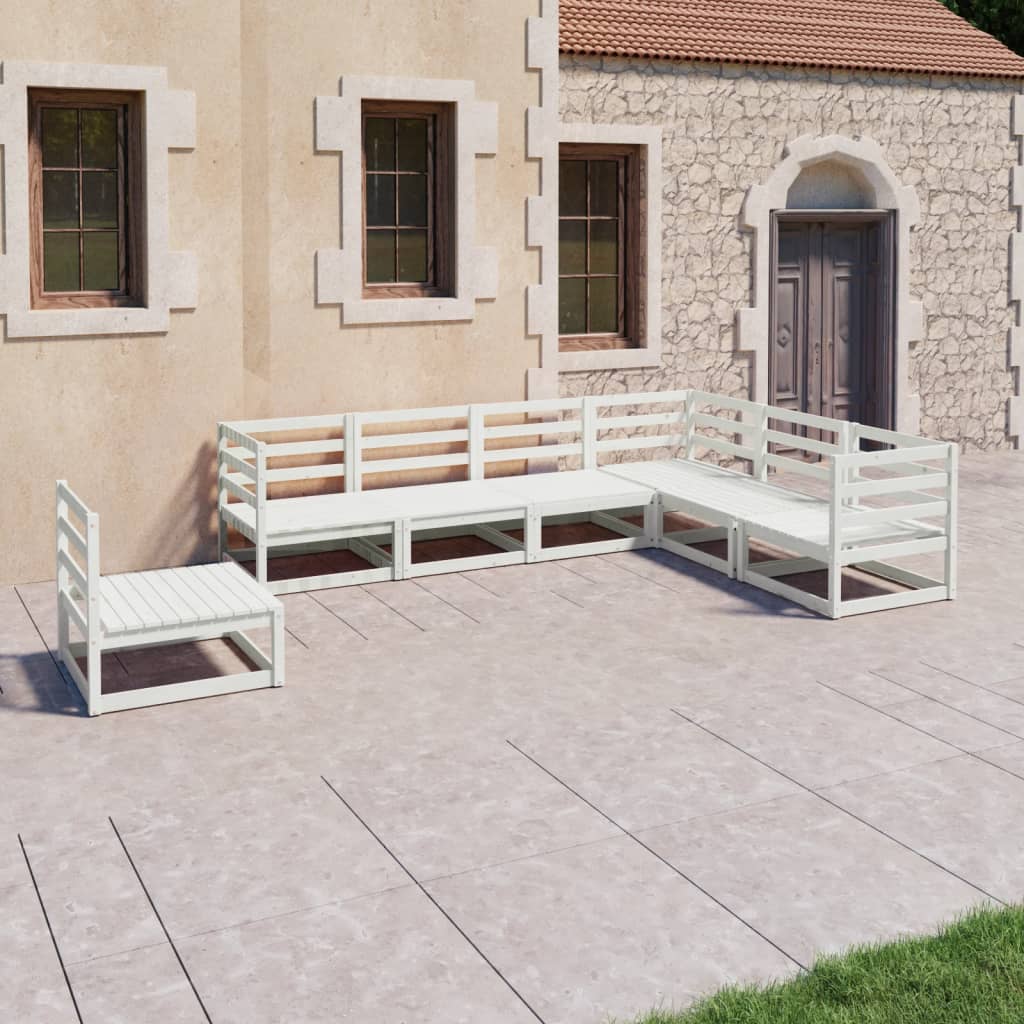 7 Piece Garden Lounge Set White Solid Pinewood