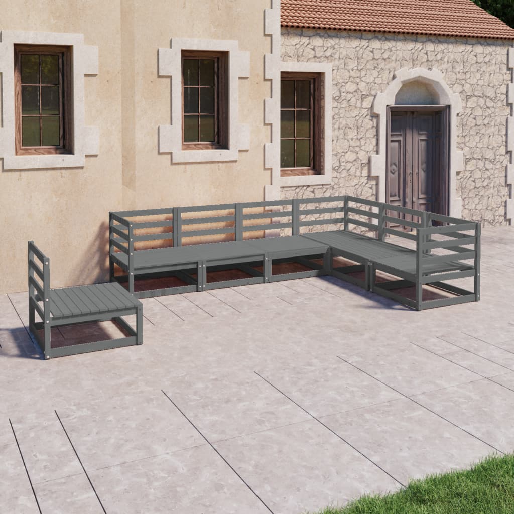 7 Piece Garden Lounge Set Grey Solid Pinewood