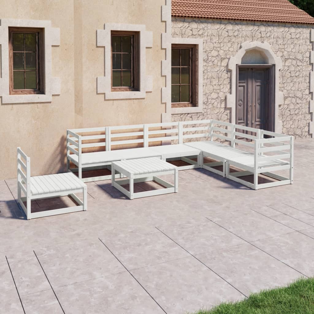8 Piece Garden Lounge Set White Solid Wood Pine