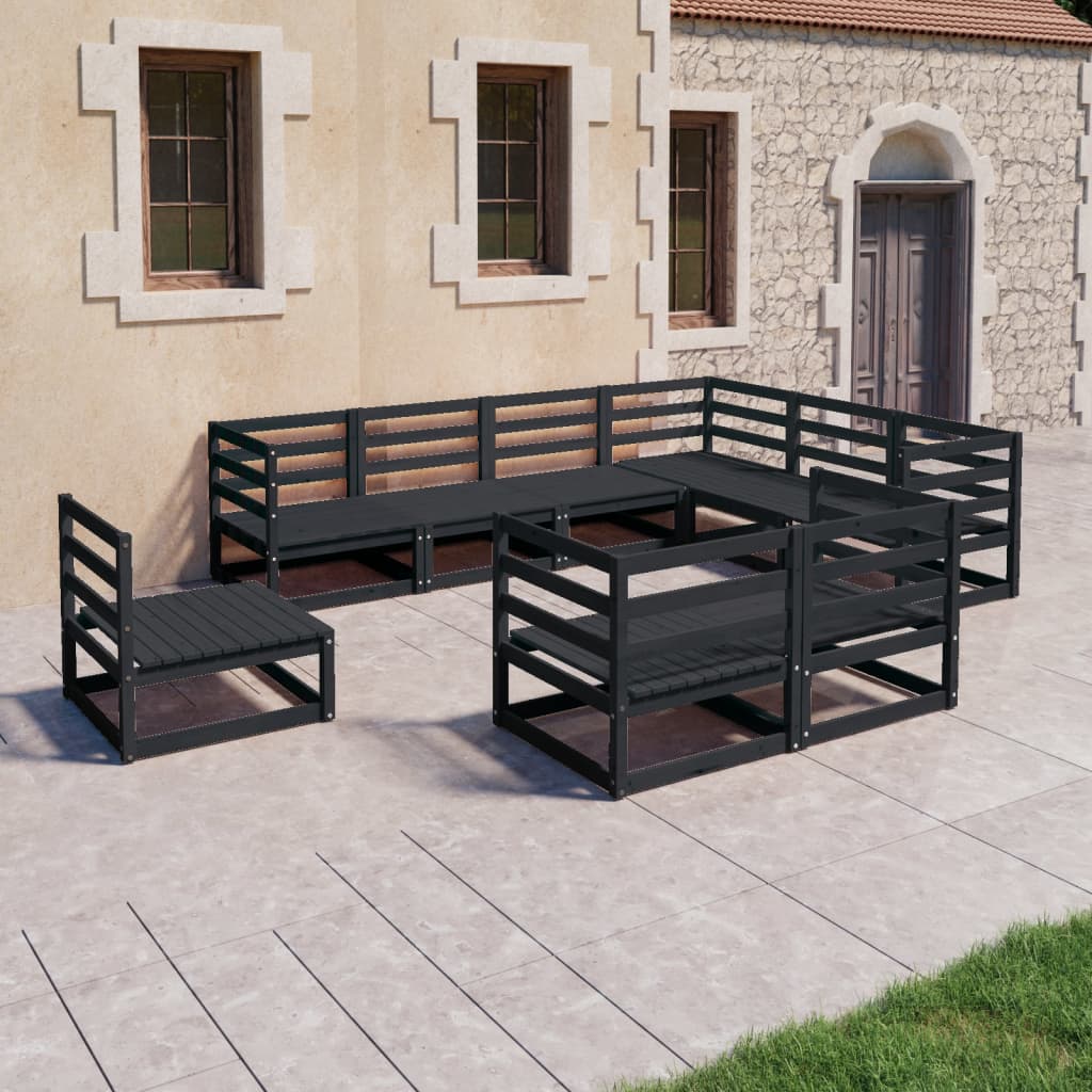 9 Piece Garden Lounge Set Black Solid Pinewood