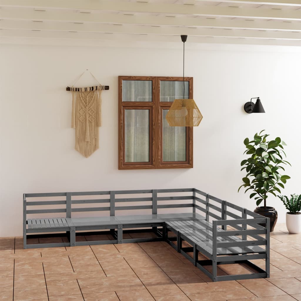 7 Piece Garden Lounge Set Grey Solid Wood Pine