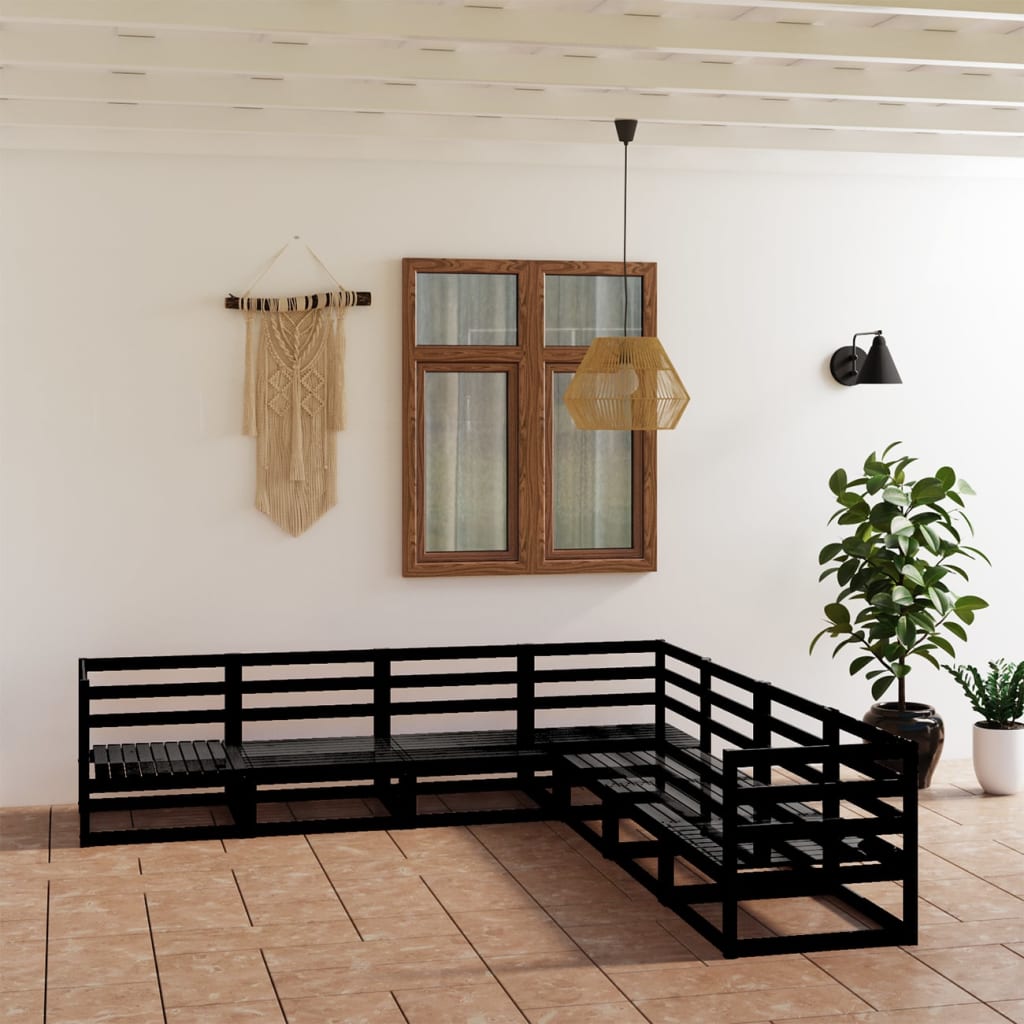 7 Piece Garden Lounge Set Black Solid Pinewood
