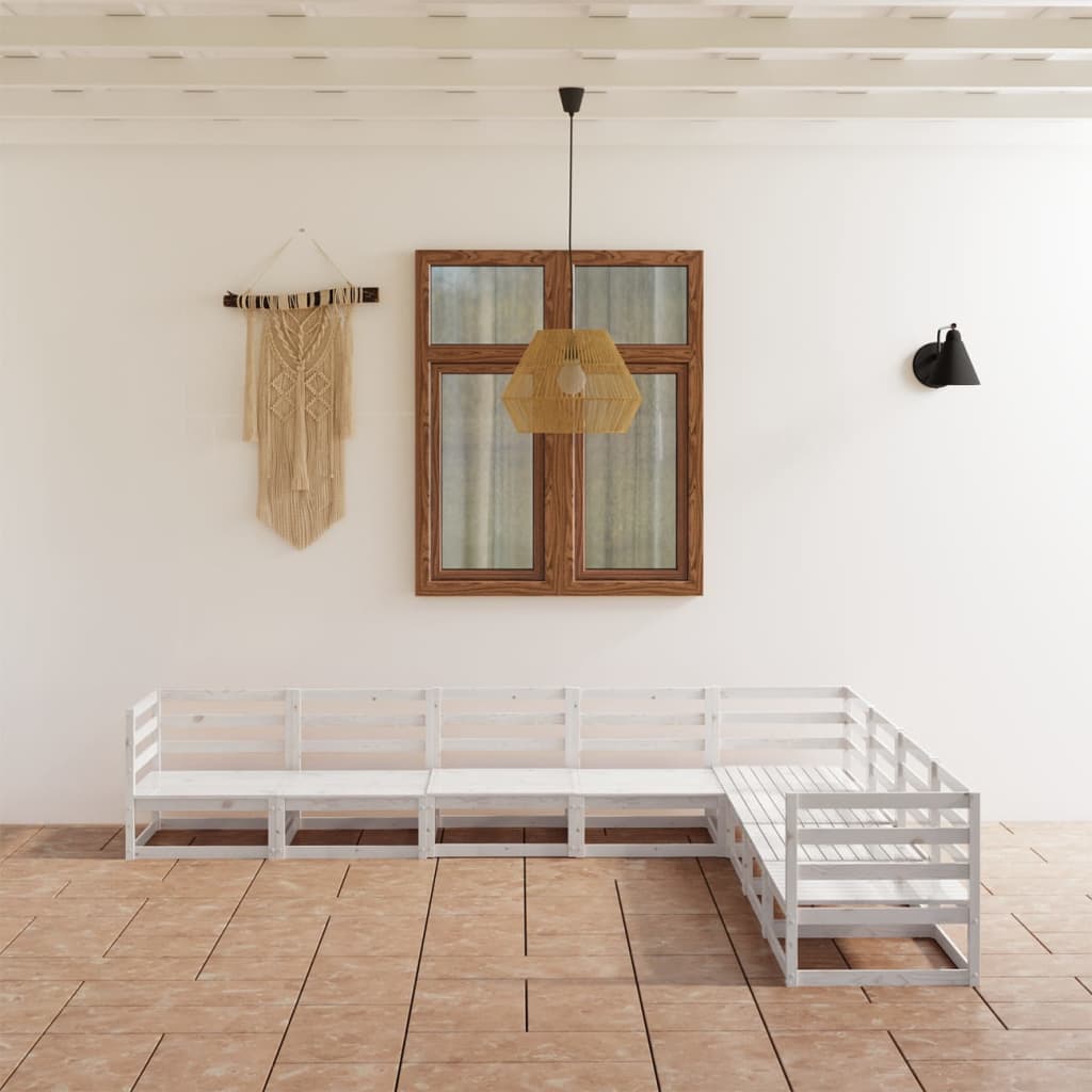 8 Piece Garden Lounge Set White Solid Pinewood
