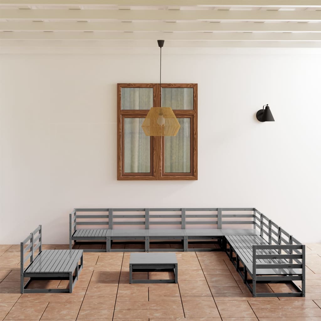 12 Piece Garden Lounge Set Grey Solid Pinewood