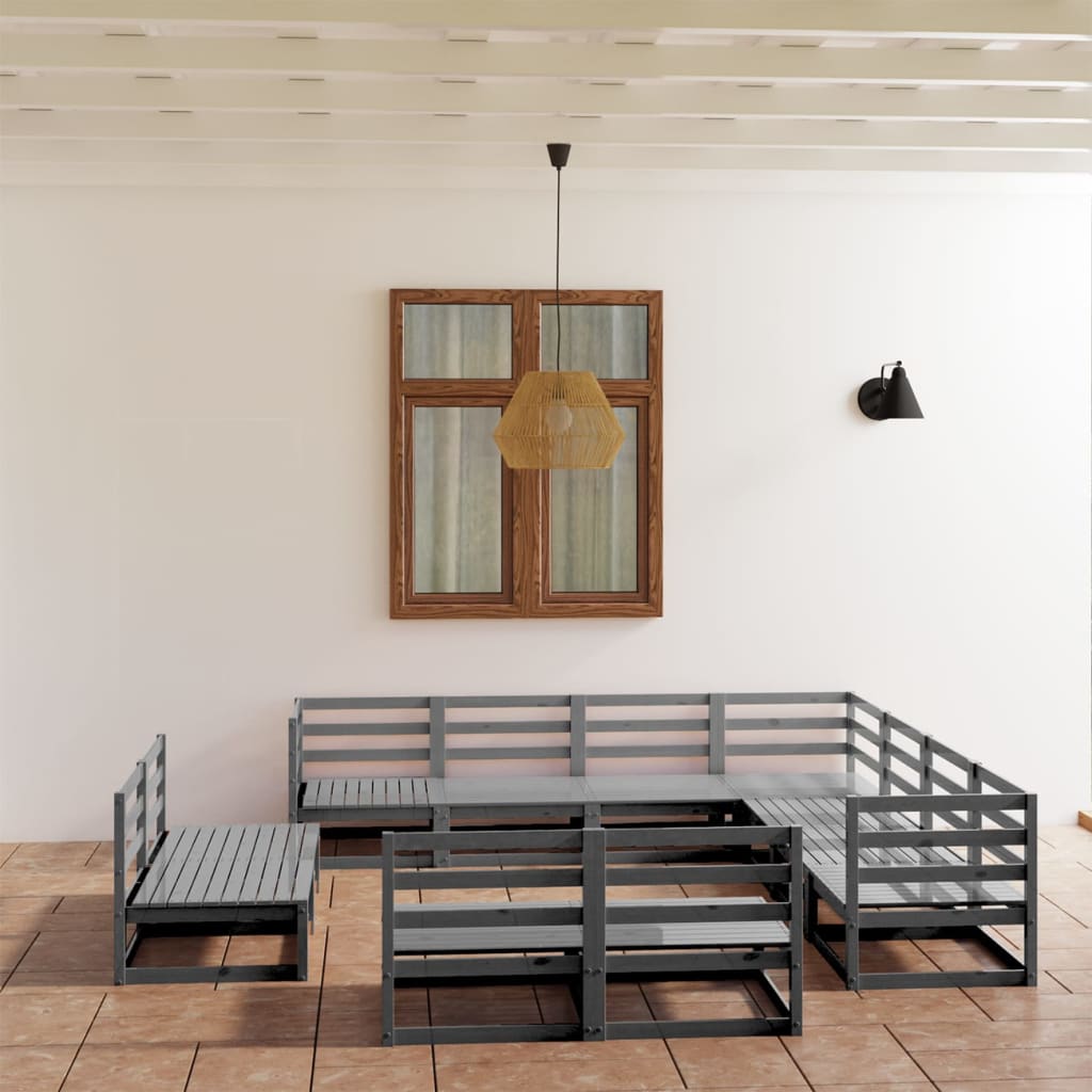 11 Piece Garden Lounge Set Grey Solid Pinewood