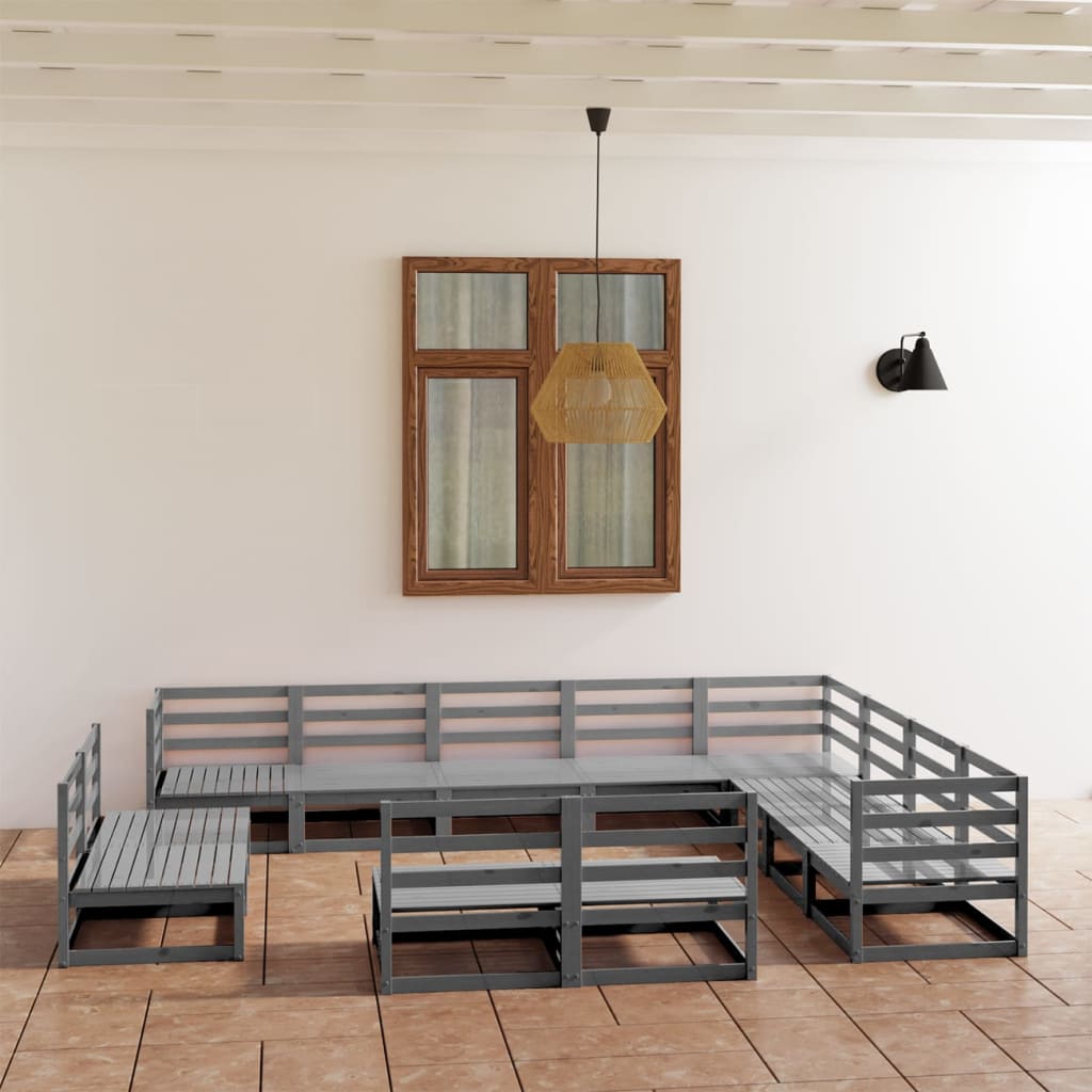 12 Piece Garden Lounge Set Grey Solid Pinewood
