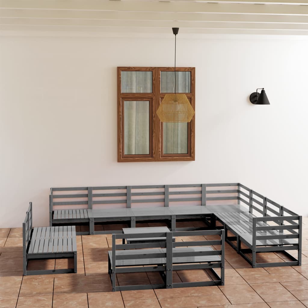 13 Piece Garden Lounge Set Grey Solid Pinewood