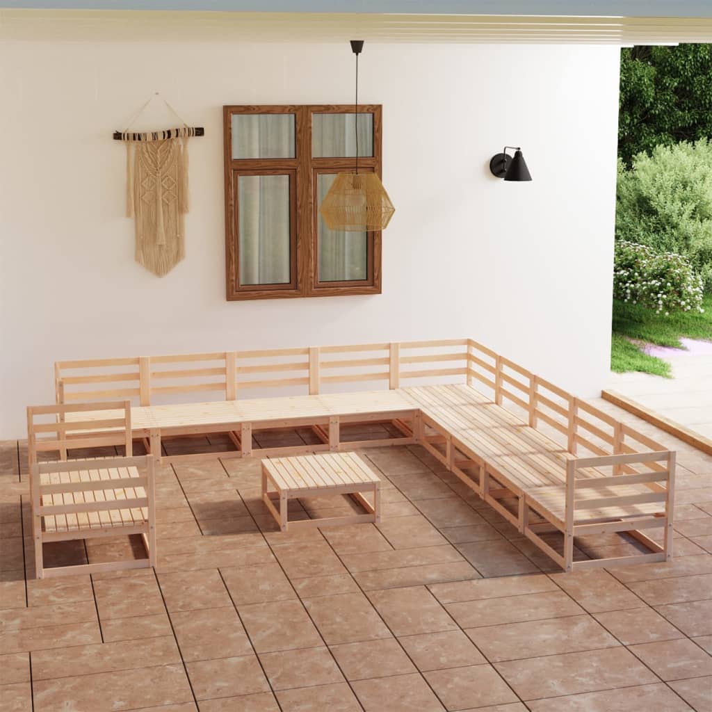 12 Piece Garden Lounge Set Solid Wood Pine