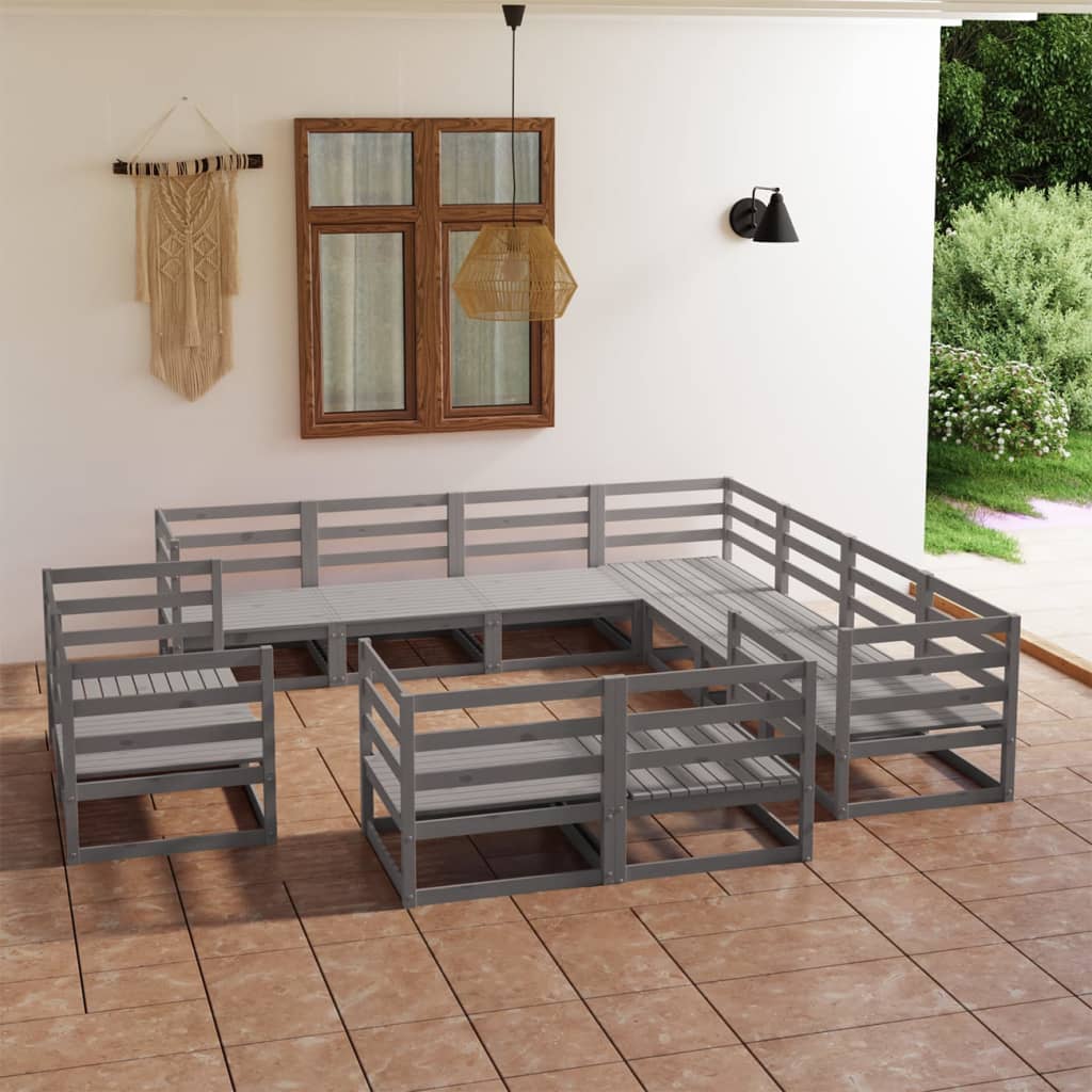 11 Piece Garden Lounge Set Grey Solid Pinewood