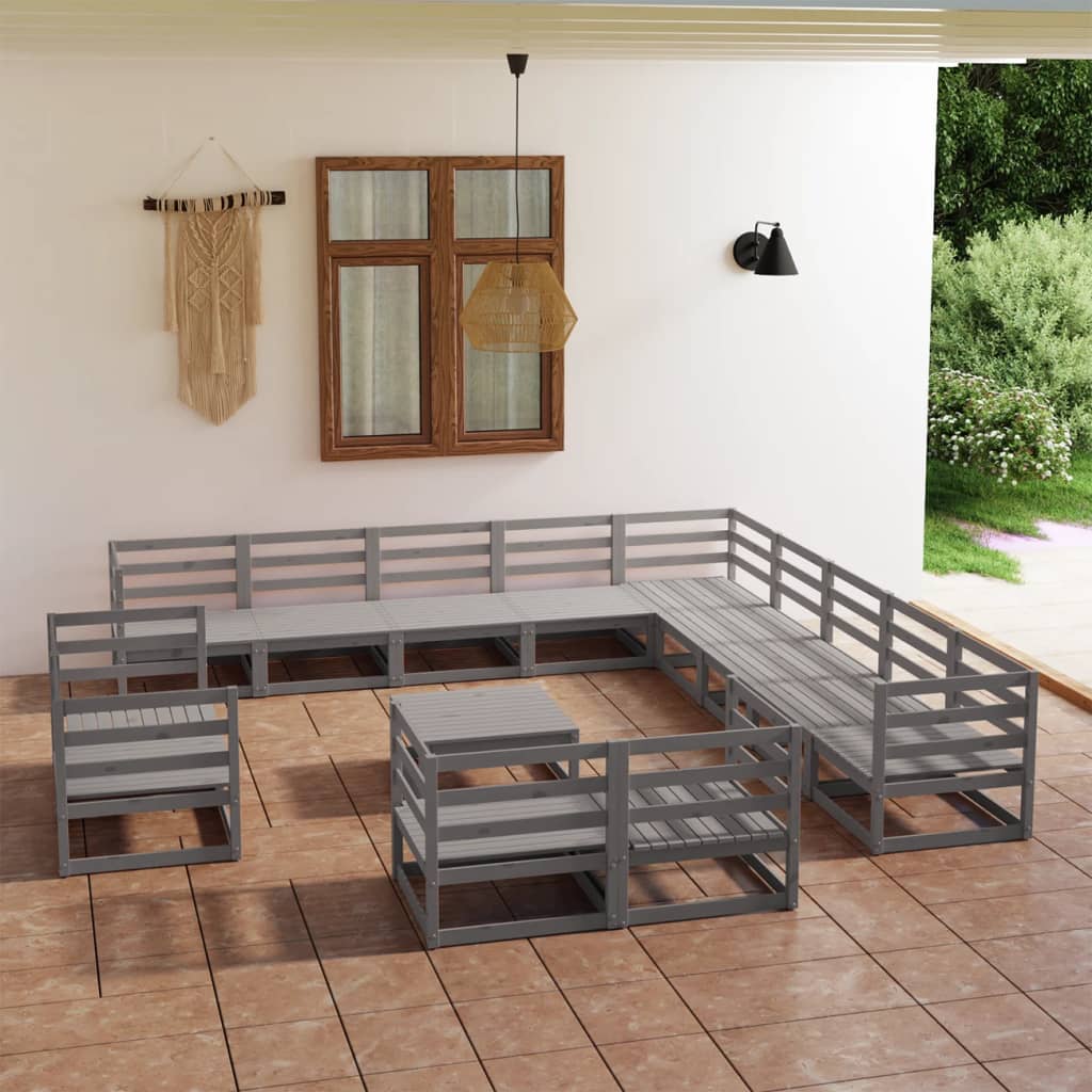 14 Piece Garden Lounge Set Solid Pinewood