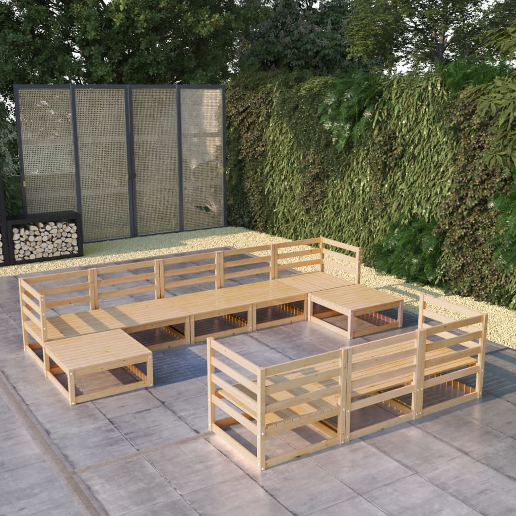 10 Piece Garden Lounge Set Solid Wood Pine