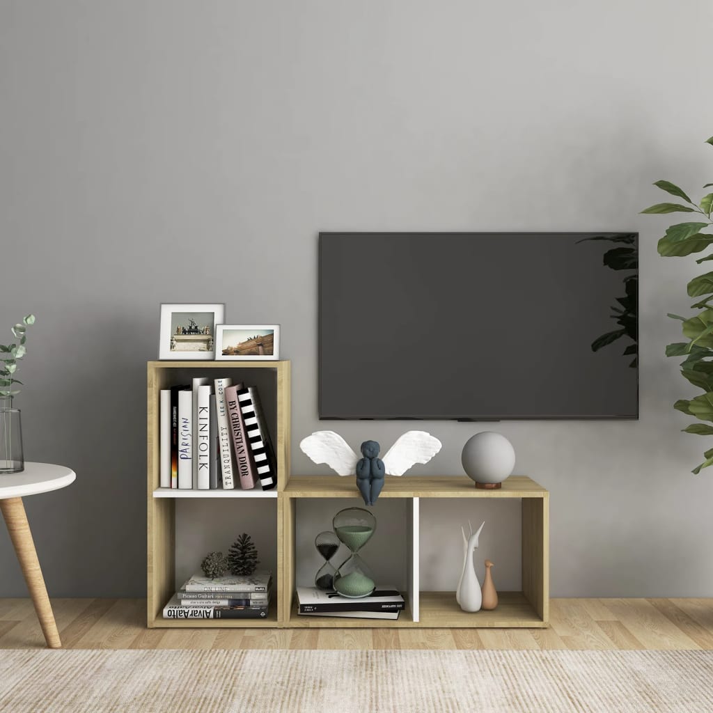 TV Cabinets 2 pcs White and Sonoma Oak 72x35x36.5 cm Engineered Wood