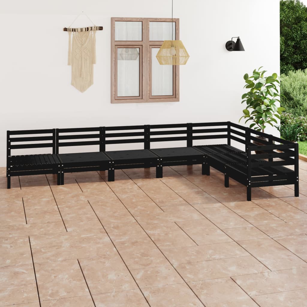 7 Piece Garden Lounge Set Solid Wood Pine Black
