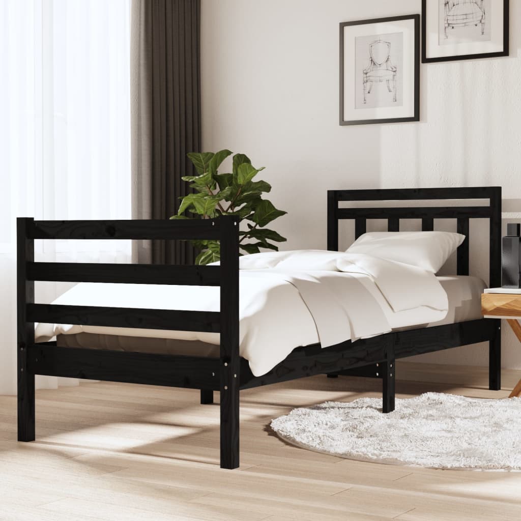 Massivholzbett Schwarz 75x190 cm