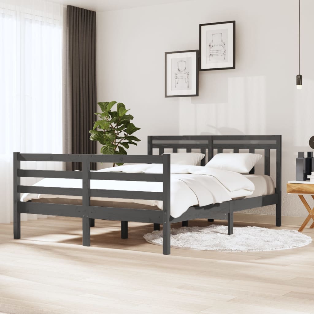 Massivholzbett Grau 135x190 cm