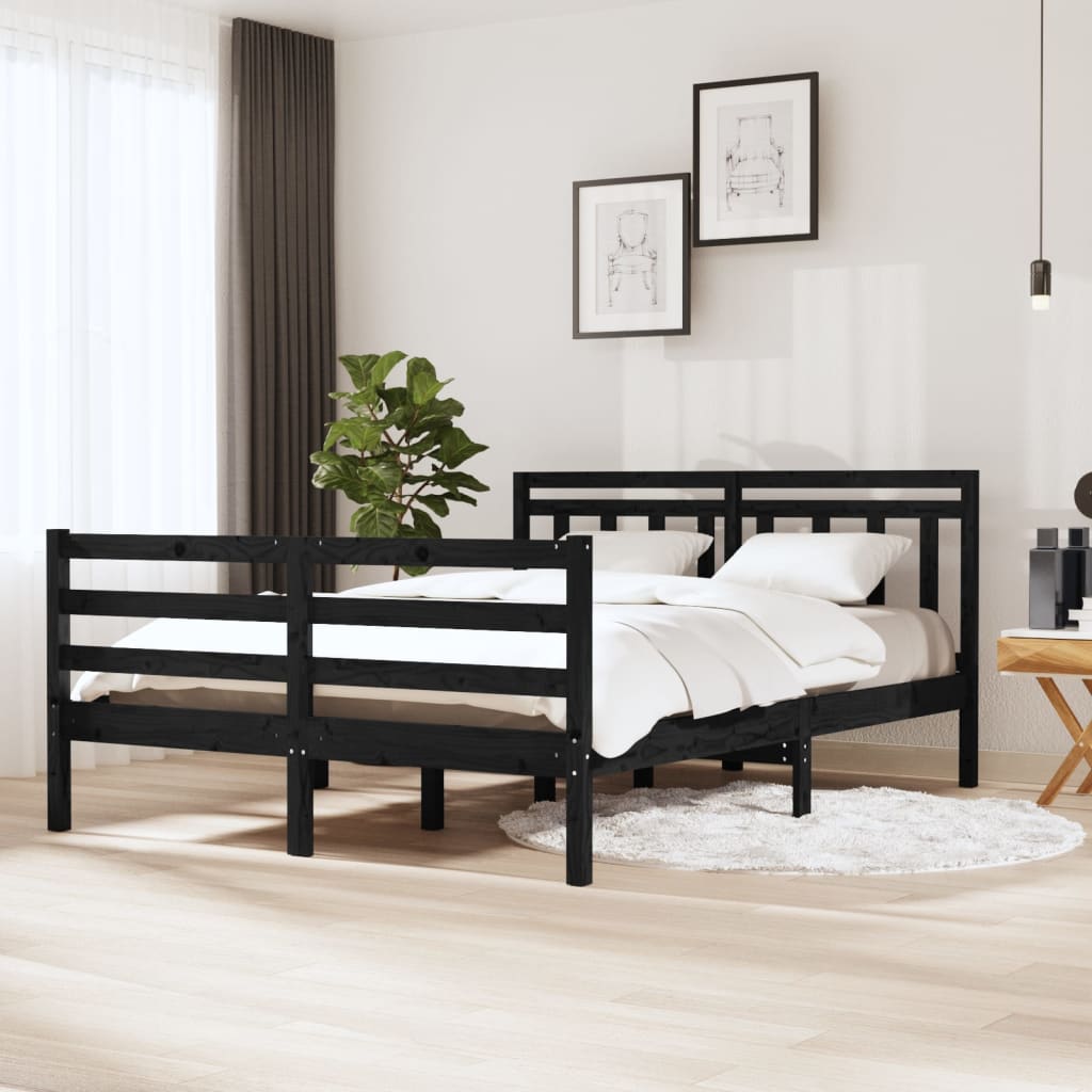 Massivholzbett Schwarz 140x190 cm