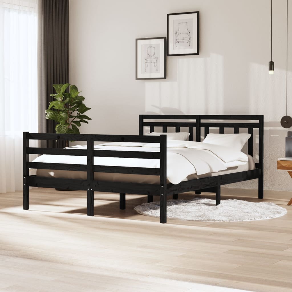 Massivholzbett Schwarz 140x200 cm