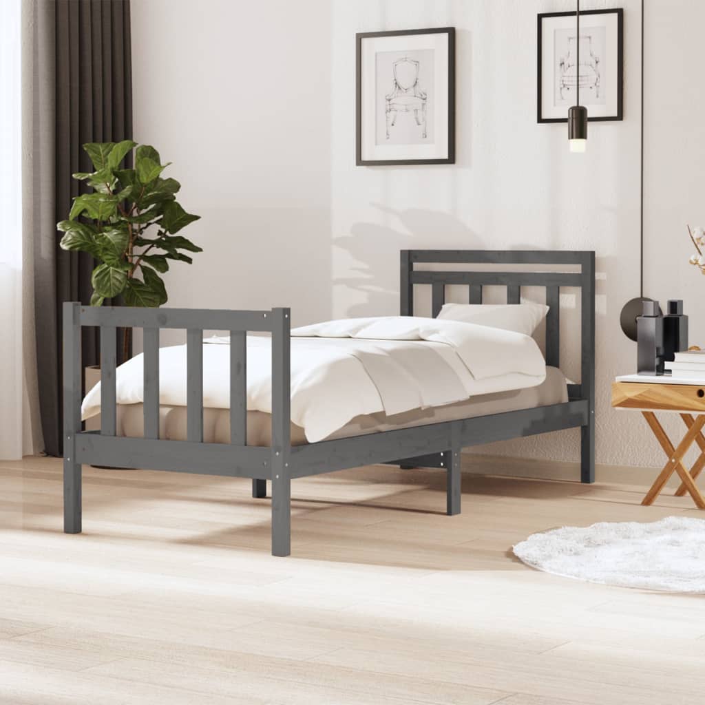 Massivholzbett Grau 75x190 cm