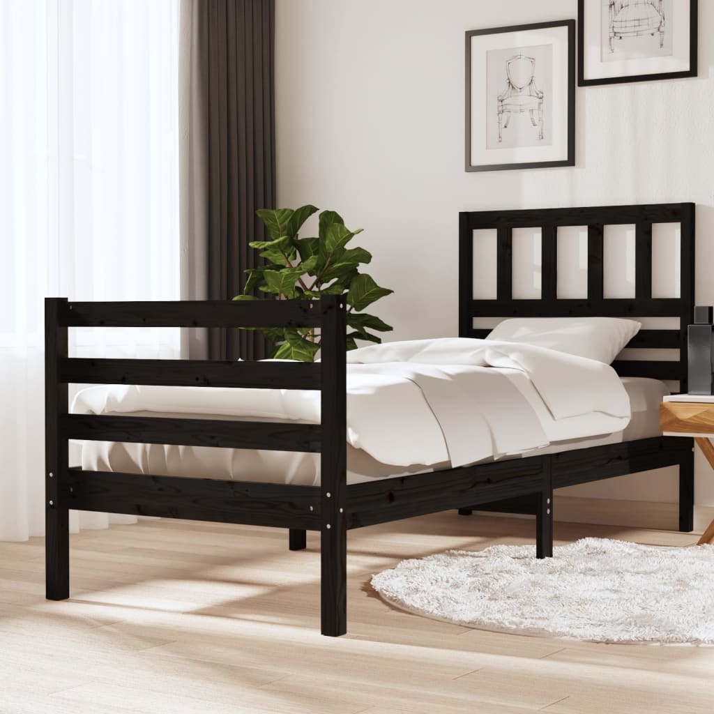 Massivholzbett Schwarz 75x190 cm