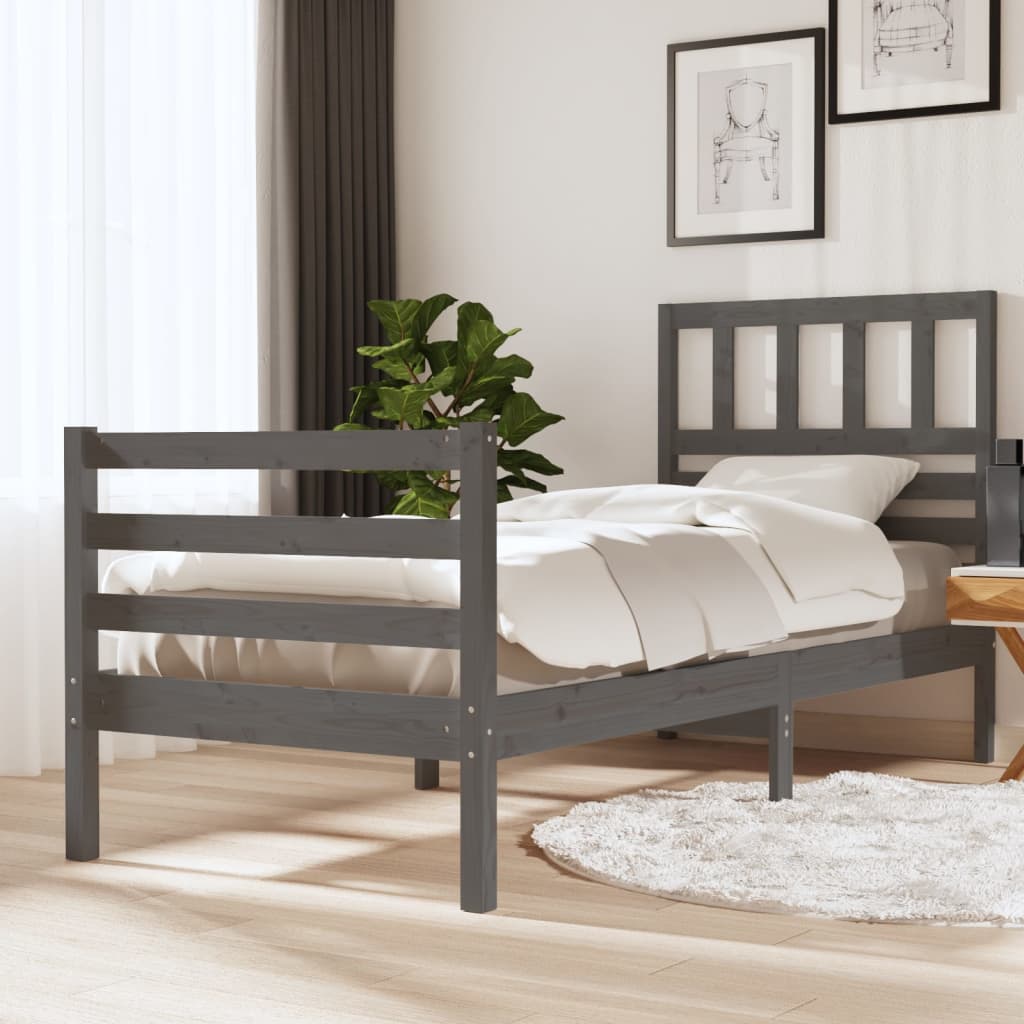 Massivholzbett Grau 90x190 cm
