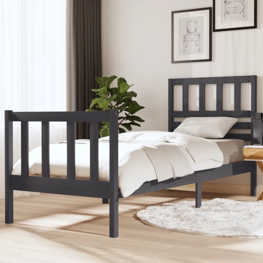 Massivholzbett Grau 75x190 cm