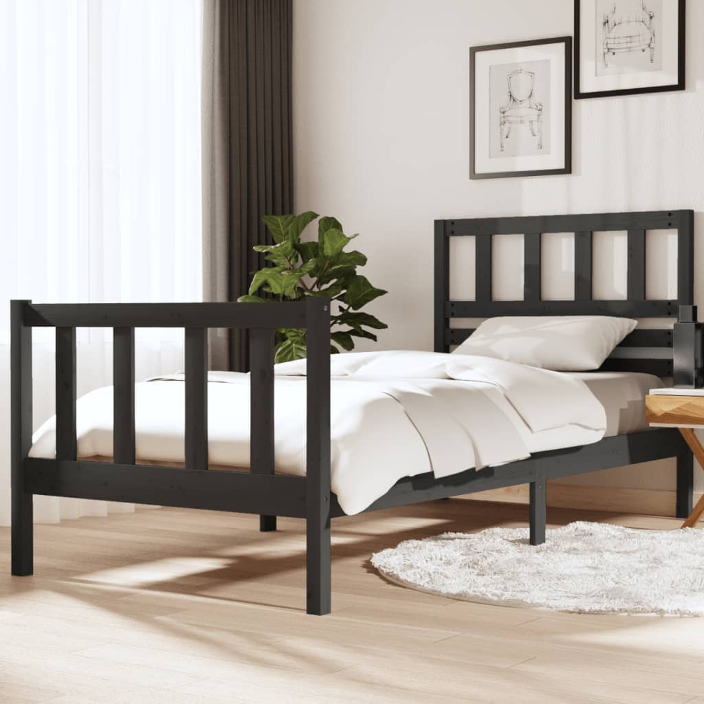 Massivholzbett Grau 90x190 cm