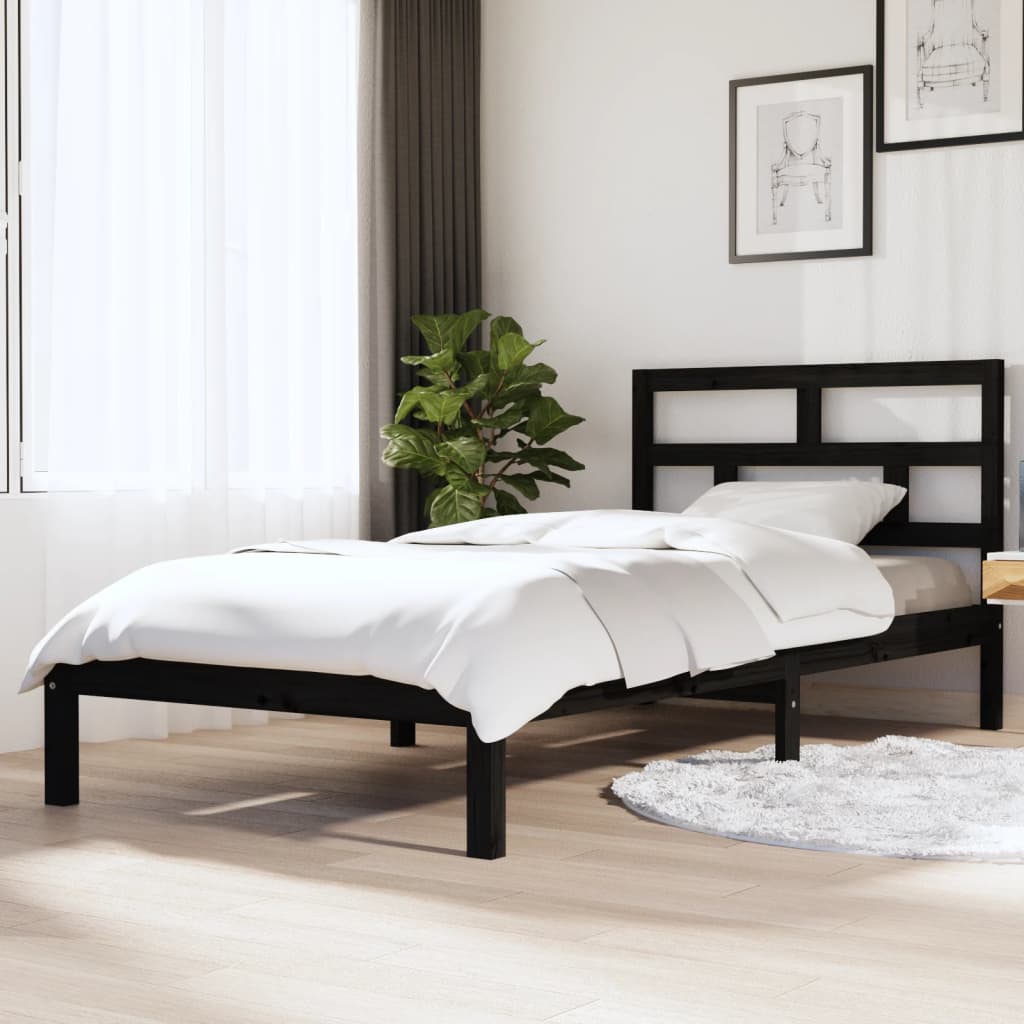 Massivholzbett Schwarz Kiefer 90x200 cm