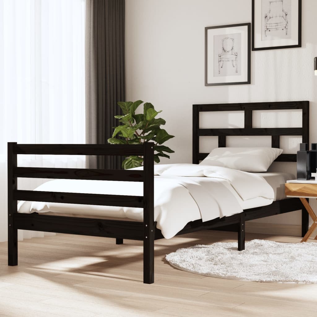 Massivholzbett Schwarz 90x190 cm