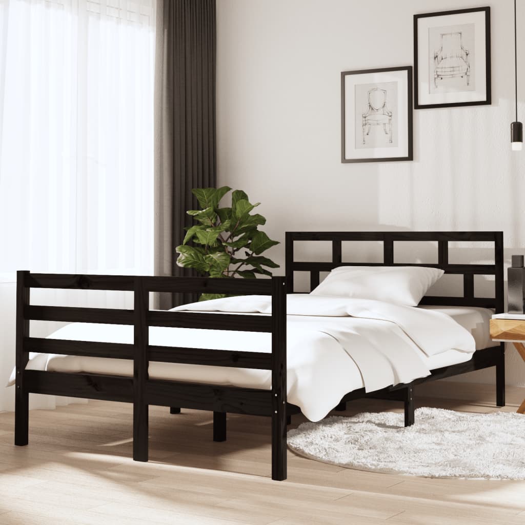 Massivholzbett Schwarz 120x190 cm