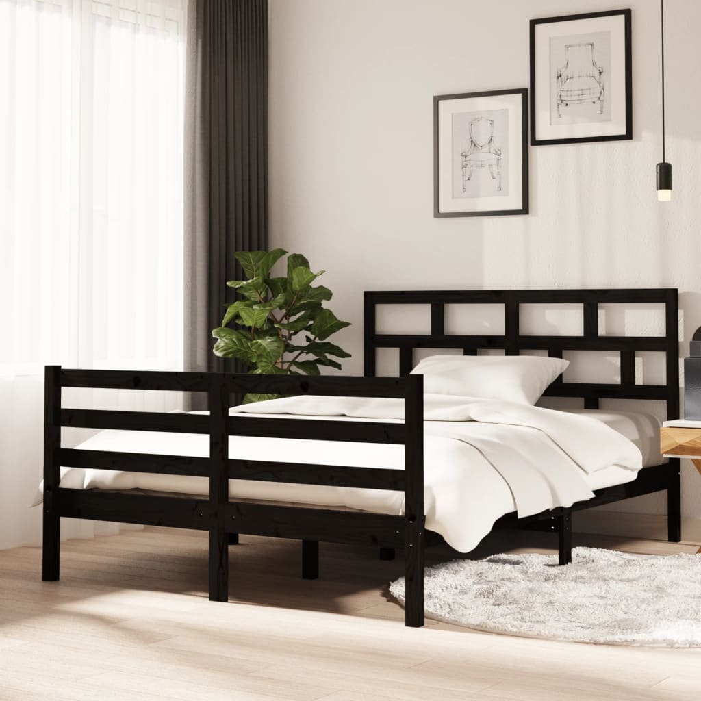 Massivholzbett Schwarz 135x190 cm