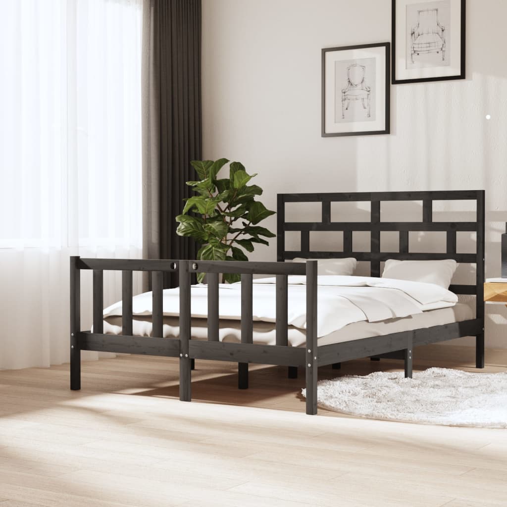 Massivholzbett Grau Kiefer 140x200 cm