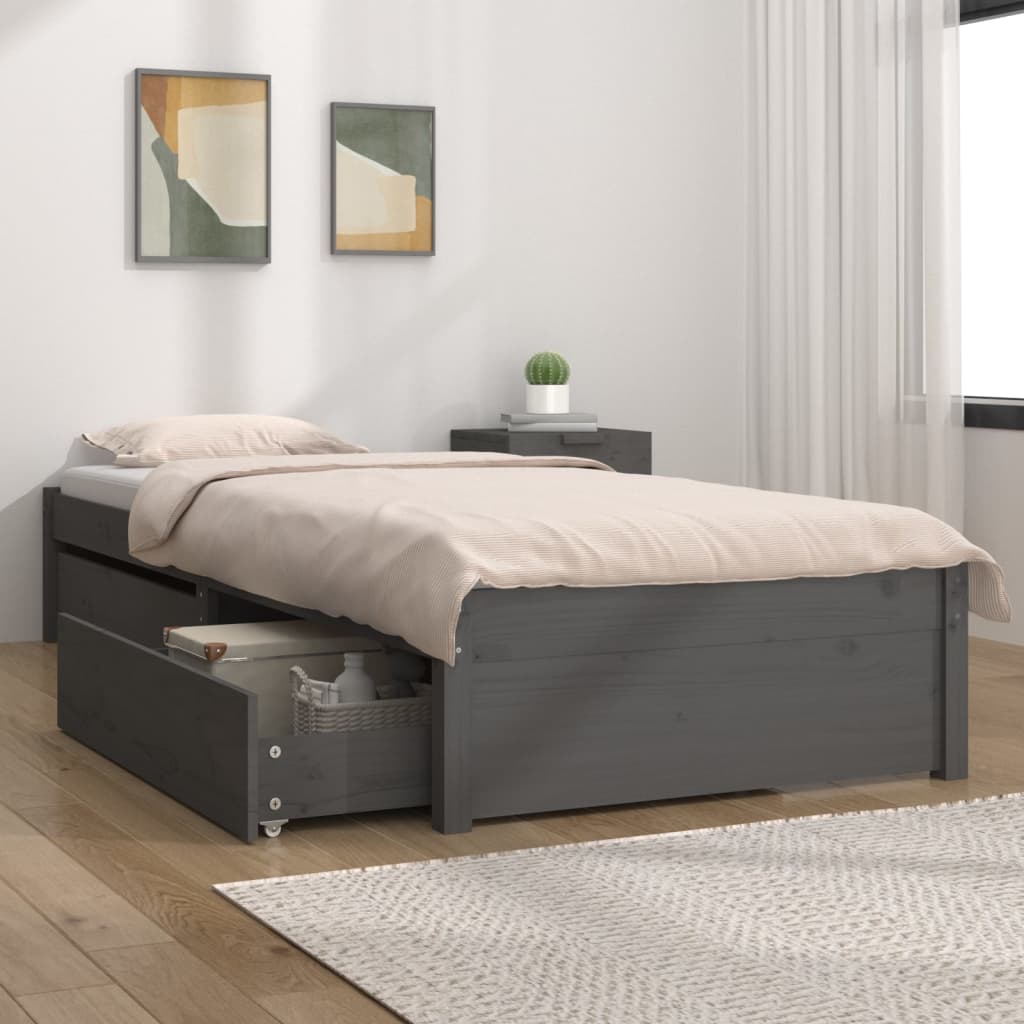 Bett mit Schubladen Grau 90x190 cm
