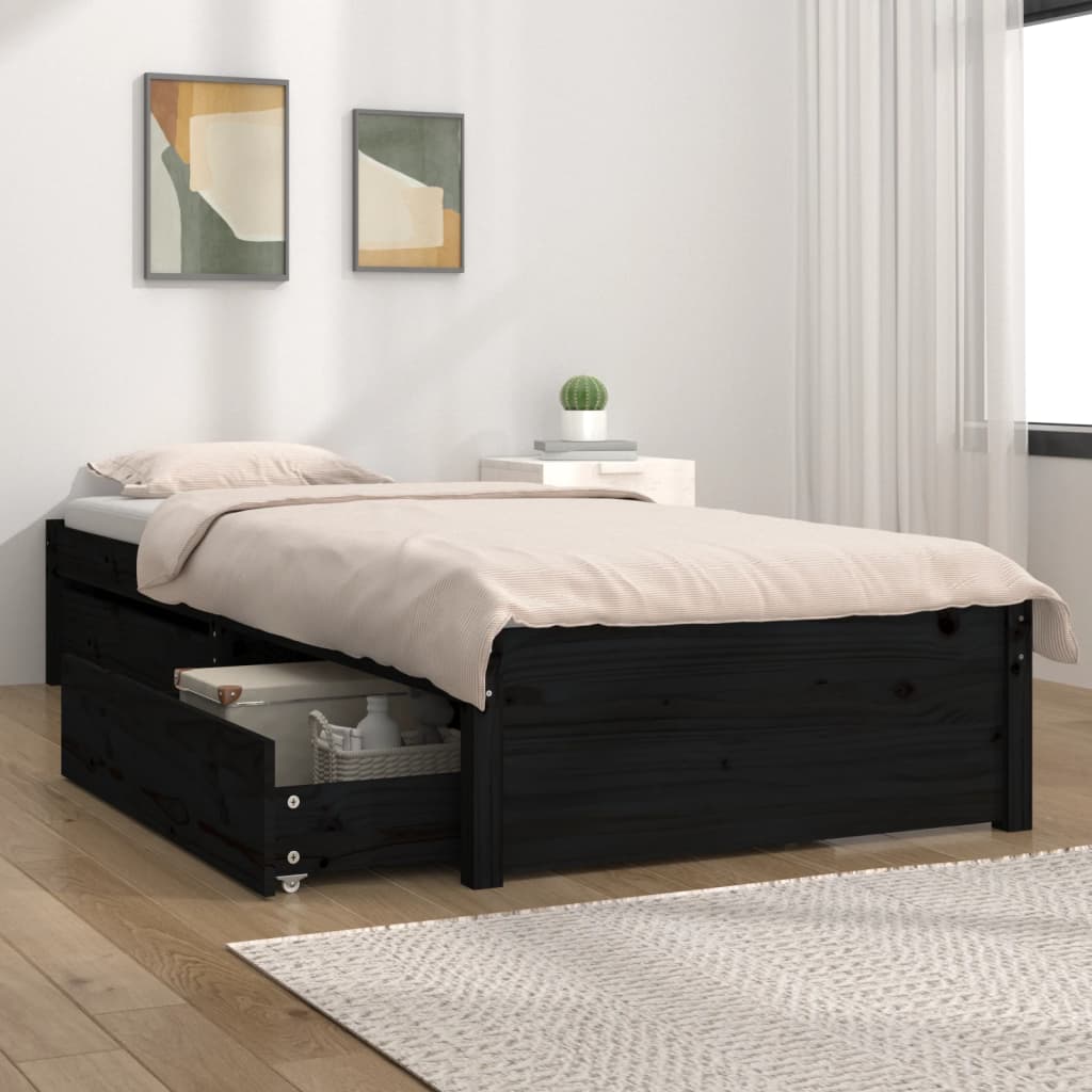 Bett mit Schubladen Schwarz 90x190 cm