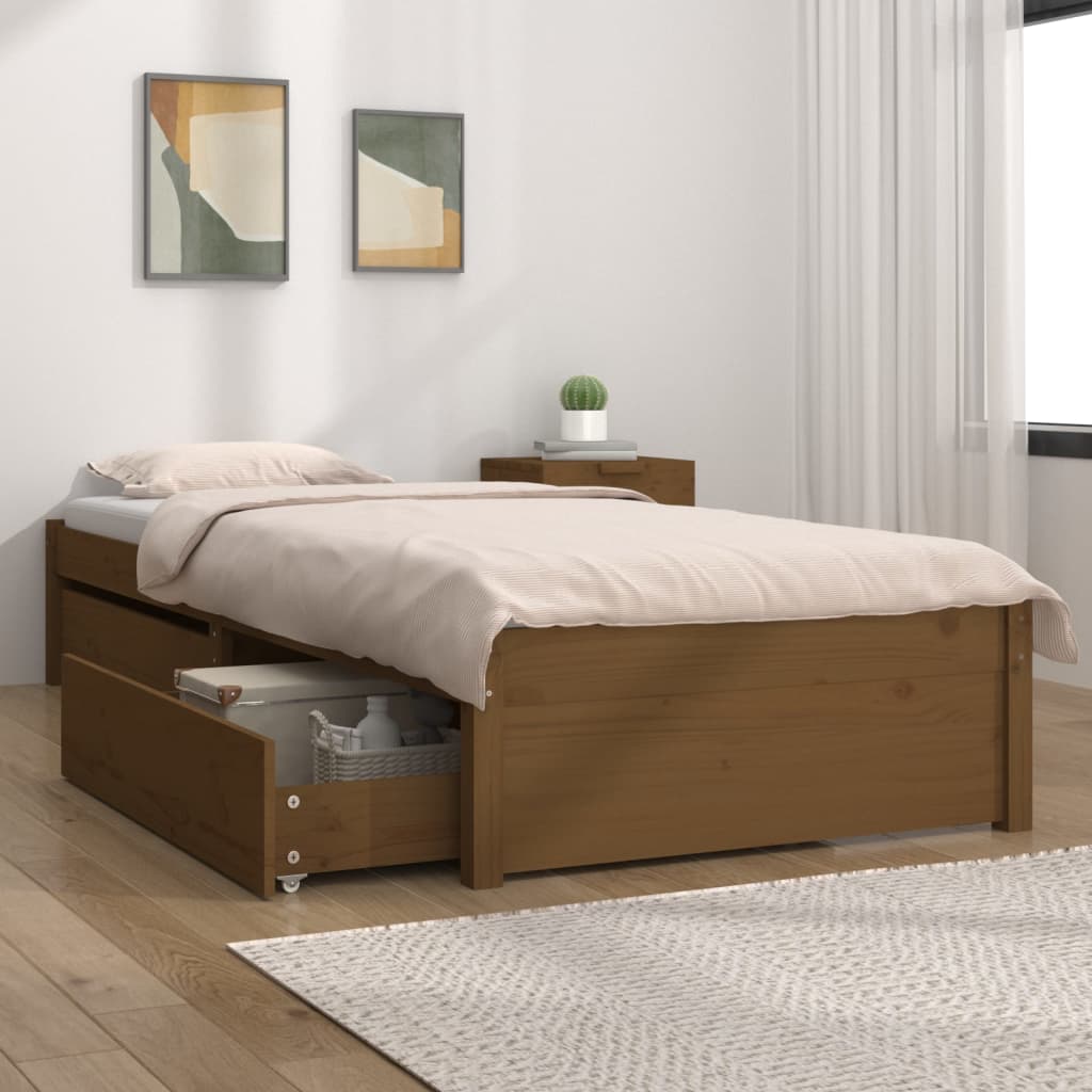 Bett mit Schubladen Honigbraun 100x200 cm