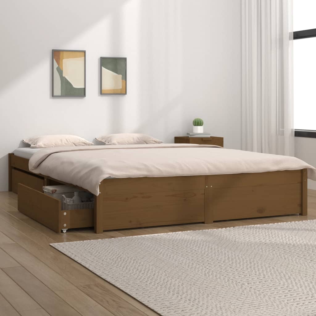 Bett mit Schubladen Honigbraun 140x190 cm