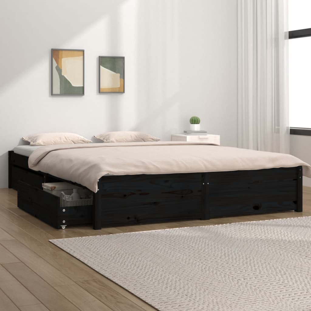 Bett mit Schubladen Schwarz 200x200 cm