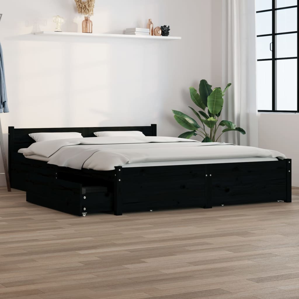 Bett mit Schubladen Schwarz 140x200 cm