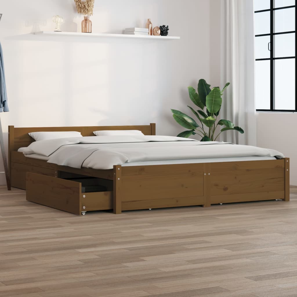 Bett mit Schubladen Honigbraun 150x200 cm