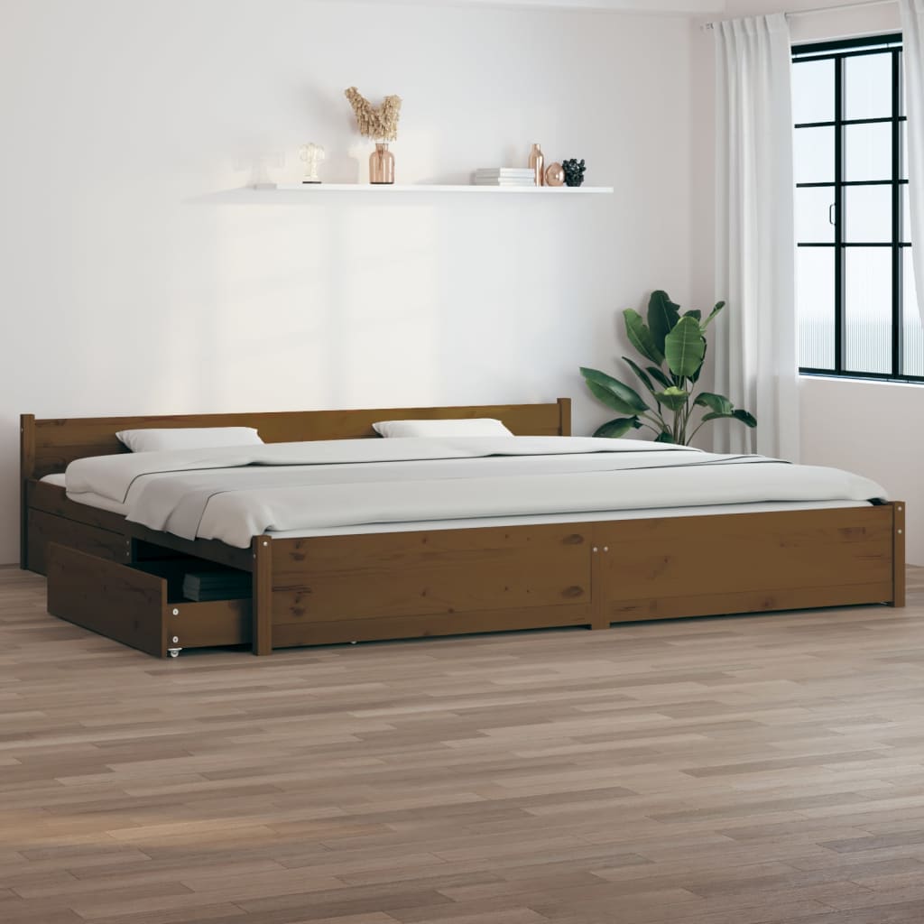 Bett mit Schubladen Honigbraun 200x200 cm